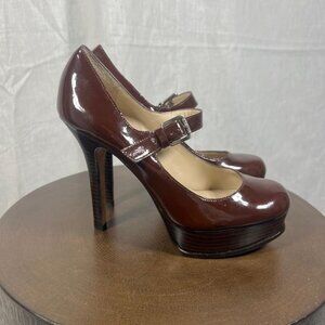 KORS Michael Kors Patent Leather Mary Jane Platform Heels in Brown - Size 6.5